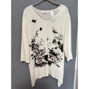 Fairy‎ Grunge Butterfly Fox Graphic Top Studded Neck Cottagecore Goth Tee L
